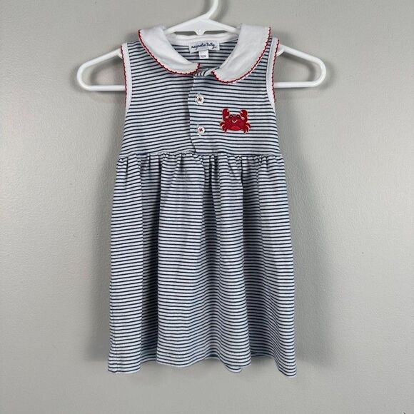 Magnolia Baby Girls Crab Dress Size 12 Months Stripes Sleeveless Nautical 12m - Picture 1 of 3
